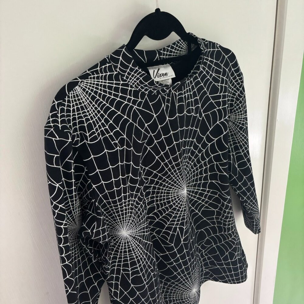 Bad Girl 3/4 Sleeve Top in Spider Web Print Size 3X - Vixen by Micheline Pit - Picture 2 of 5